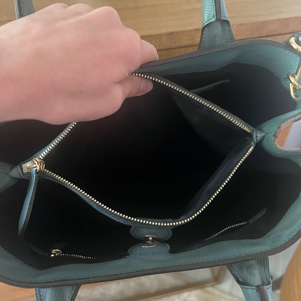 BURBERRY Teal Pebbled Leather Medium Tote - Picture 7 of 13